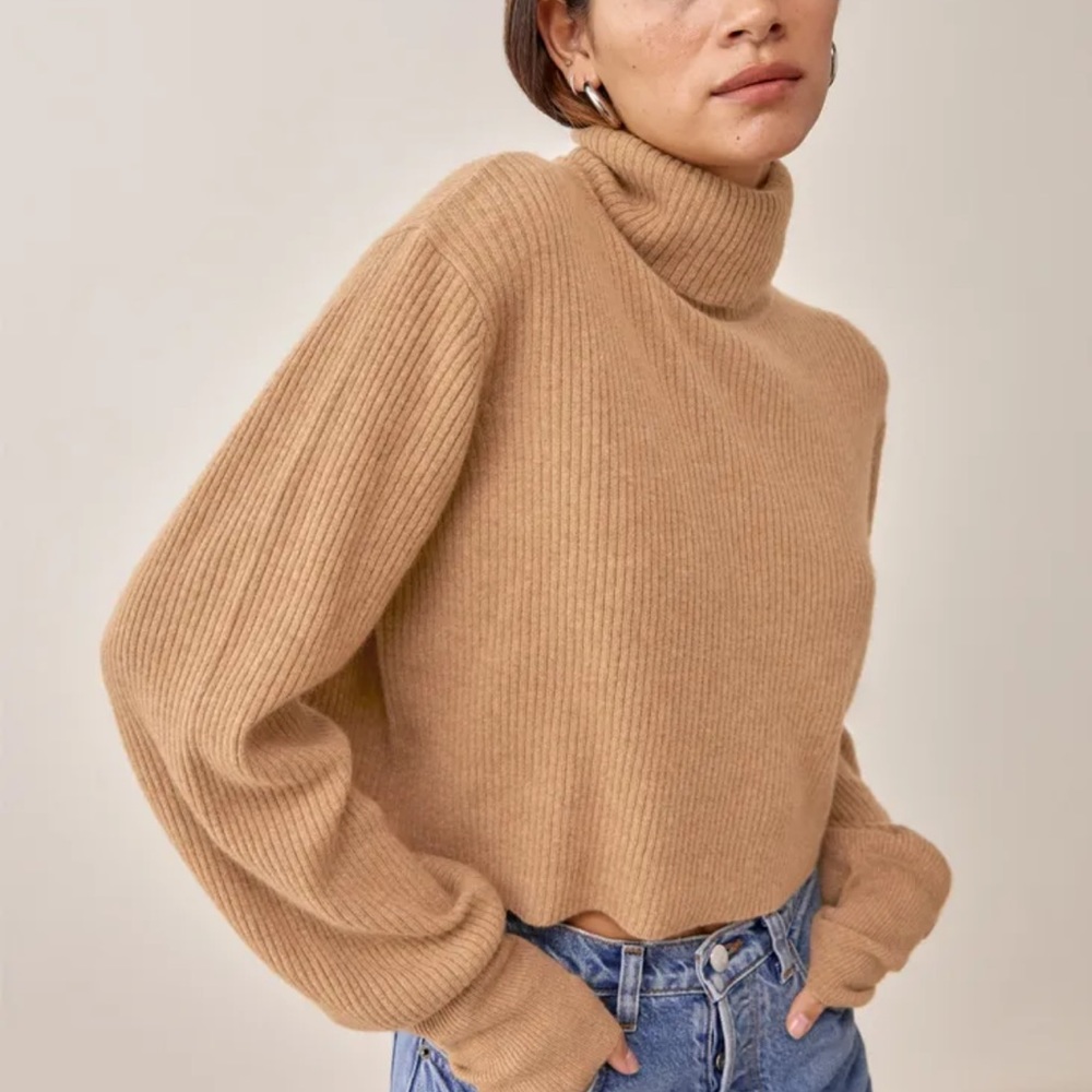 Reformation Luisa Cropped Cashmere Sweater - Camel
